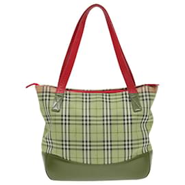 Autre Marque-Burberrys Nova Check Hand Bag Canvas Leather Beige Red gold Auth 93197-Red,Beige,Golden