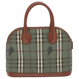 Autre Marque-Burberrys Nova Check Hand Bag PVC Leather Green Gold Auth 93553-Golden,Green