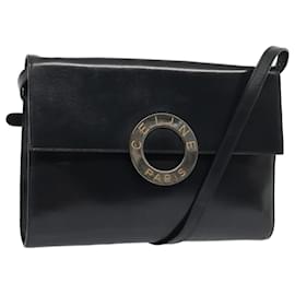 Céline-CELINE Shoulder Bag Leather Navy Gold Auth 91291-Golden,Navy blue