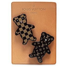 Schwarzes Louis Vuitton Monogram Nonours Teddybär Pin-Broschen-Set Schwarz