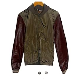 Gucci-Authentic Gucci Rare Tom Ford Nylon & Calf Leather Cut & Sew Bomber Jacket-Brown,Khaki