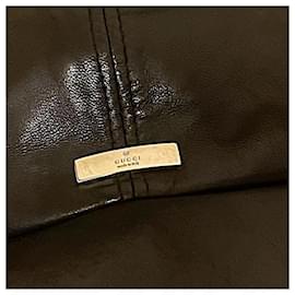 Gucci-Gucci Autêntico Raro Tom Ford Boné de Couro de Corde Preto com Placa de Logo e Listras Web-Preto