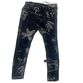 Alexander Mcqueen-Authentic Vintage McQueen Embroidered Poetic Writing Archive Denim-Blue