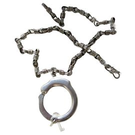 Jean Paul Gaultier Solid silver handcuff necklace, unisex. Silvery