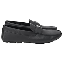 Prada-Prada Triangle-Logo Loafers in Black Saffiano Leather-Black