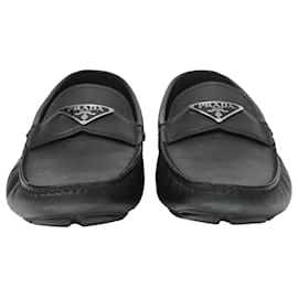 Prada-Prada Triangle-Logo Loafers in Black Saffiano Leather-Black