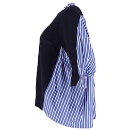 Sacai- Sacai Layered Stripe Print Shirt in Blue Cotton-Blue