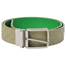Bottega Veneta-Bottega Veneta 3.5cm Reversible Intrecciato Belt in Green Leather-Green,Olive green