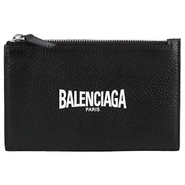 Balenciaga Leather Logo Zip Card Holder Black Black