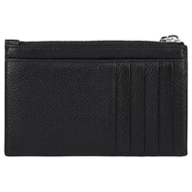 Balenciaga-Balenciaga Leather Logo Zip Card Holder Black-Black