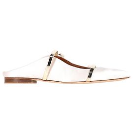 Autre Marque Malone Souliers Maureen Mules in Ivory Satin White Cream