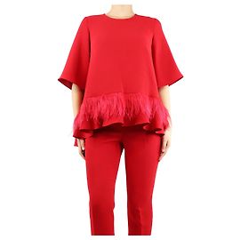 Carolina Herrera Red feather trim top and trousers set - size S Red