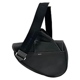 Christian Dior-Christian Dior Kaws Saddlebag in Black Leather-Black
