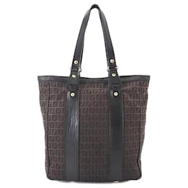 Fendi-Fendi Zucchino Canvas Tote Bag-Brown,Black