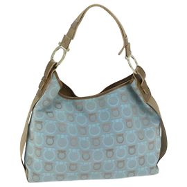 Salvatore Ferragamo Shoulder Bag Canvas Light Blue Gold Auth 89387 Golden Light blue