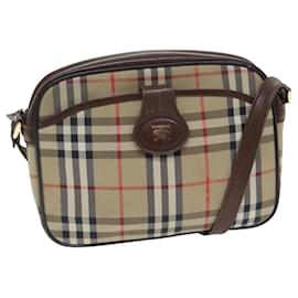 Autre Marque-Burberrys Nova Check Shoulder Bag Canvas Leather Beige Brown Gold Auth ep5767-Brown,Beige,Golden
