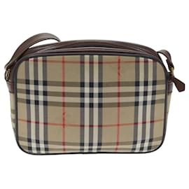 Autre Marque-Burberrys Nova Check Shoulder Bag Canvas Leather Beige Brown Gold Auth ep5767-Brown,Beige,Golden