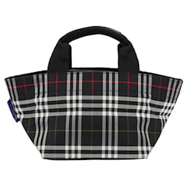 Autre Marque-Burberrys Nova Check Blue Label Hand Bag Nylon Black Silver Auth bs18549-Black,Silvery