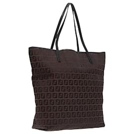 Fendi-FENDI Zucchino Canvas Tote Bag Brown Black Silver Auth fm3814-Brown,Black,Silvery