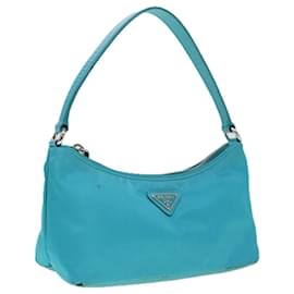 Prada-PRADA Accessory Pouch Nylon Blue Silver Auth 92805-Silvery,Blue
