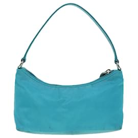 Prada-PRADA Accessory Pouch Nylon Blue Silver Auth 92805-Silvery,Blue