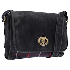 Autre Marque-Burberrys Nova Check Shoulder Bag Canvas Navy Gold Auth 92324-Golden,Navy blue