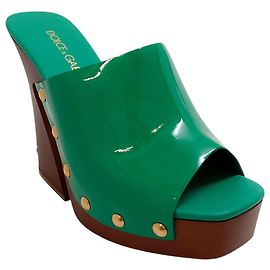 Dolce & Gabbana Green Patent Leather Platform Clogs Green