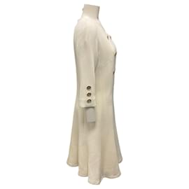 Edward Achour-Edward Achour Paris Ecru / Gold Button Detail Wool Crepe Dress-Cream