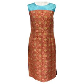 Vestido sin mangas de brocado óxido / turquesa de Dries van Noten Roja