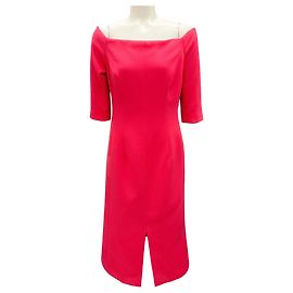 Carolina Herrera Himbeer Off-the-Shoulder Crepe Midi-Kleid Rot