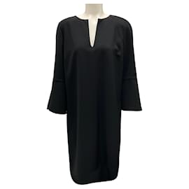 Autre Marque-Lafayette 148 New York Black Tie Detail Long Sleeved Crepe Dress-Black