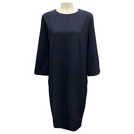 Peserico Navy Blue Long Sleeved Stretch Jersey Dress Navy blue