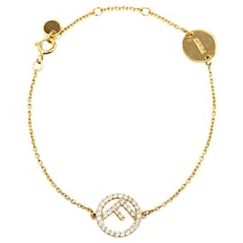 Fendi-Fendi Rhinestone Charm Bracelet-Golden