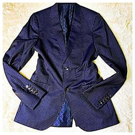 Gucci-Authentic Gucci Rare Frida Giannini Pinstriped Silk Blend Runway Blazer-Blue,Purple