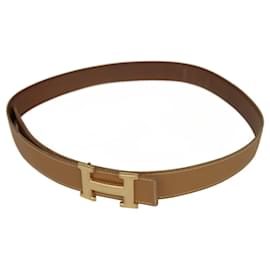 Hermès-Hermès H belt-Dark brown,Camel