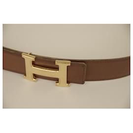 Hermès-Hermès H belt-Dark brown,Camel