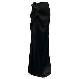 Dries Van Noten Black Ruffled Draped Crepe Maxi Skirt Black