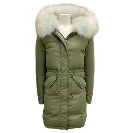 Casaco parka com capuz e trim de pele verde oliva Mr & Mrs Italy Verde