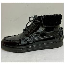 Saint Laurent-Joe Mid Boat black patent lace up ankle boots-Black