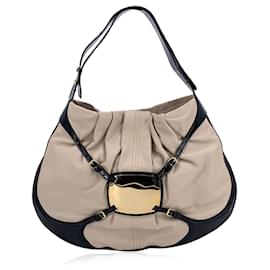 Alexander Mcqueen-Off White Black Leather Clover Hobo Shoulder Bag-Beige