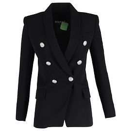 Balmain Double-Breasted Blazer in Black Wool Black