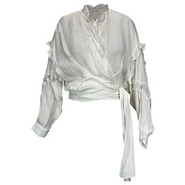 Iro Jarl Lace-Trimmed Satin-Jacquard Wrap Top in White Viscose White
