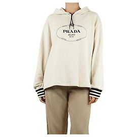 Prada Hoodie aus Baumwolle mit Creme-Logo - Größe M Roh