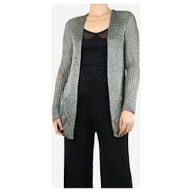Hermès-Silver lurex loose-knit cardigan - size UK 10-Silvery