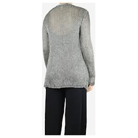Hermès-Silver lurex loose-knit cardigan - size UK 10-Silvery