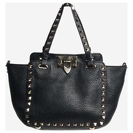 Valentino Schwarze Mini Rockstud Leder Tote-Tasche Schwarz