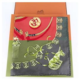 Hermès-Hermes Carre Petit Les Cavaliers D’or-Red,Green