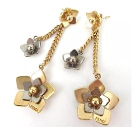Fendi-Vintage Fendi Hanging Flower Earrings-Silvery,Golden