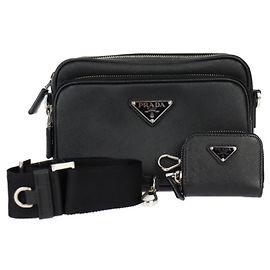 Prada Saffiano Leder Schultertasche Schwarz