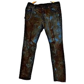 Authentische Vintage Alexander McQueen 05 AW Archive Mudded Denim Kettenjeans Mehrfarben